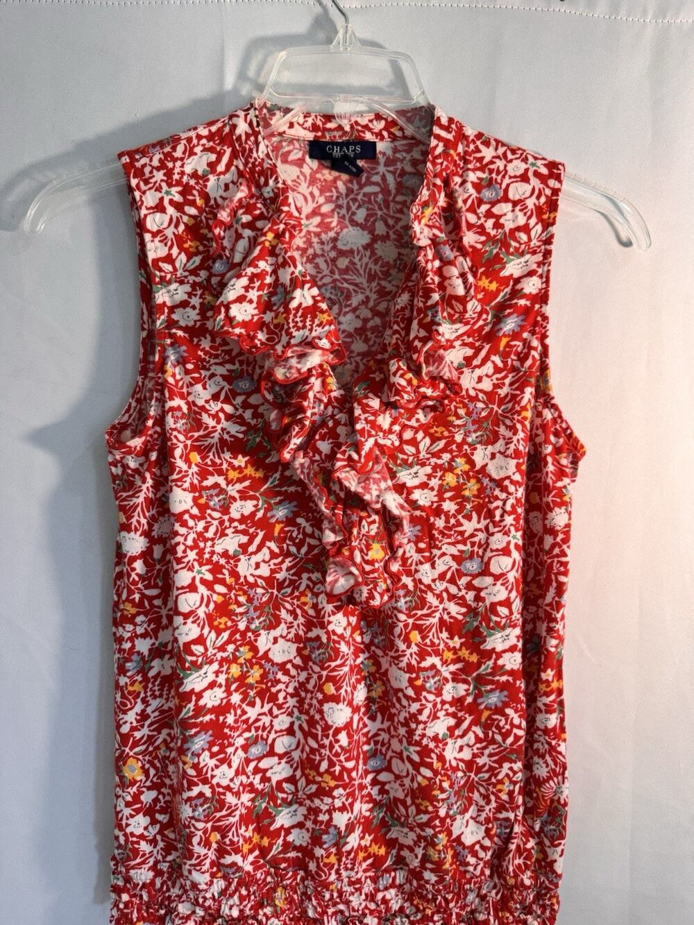 CHAPS Ruffled V-Neck Floral Sleeveless Top Womens Size Medium Y19